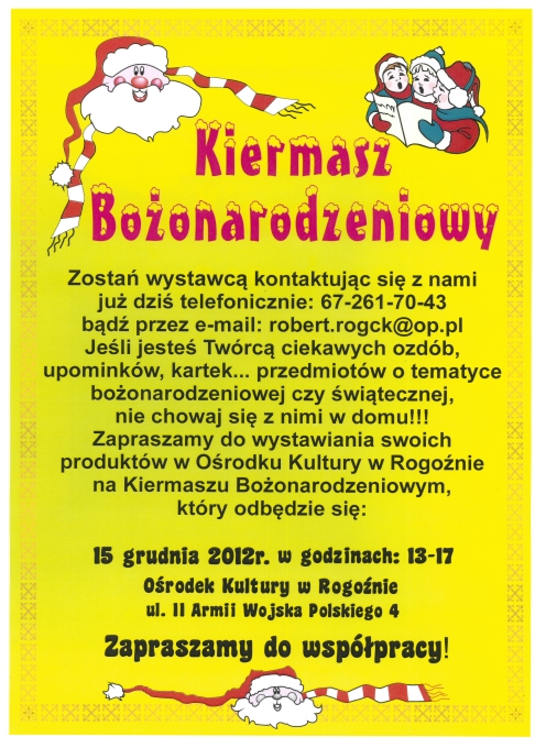 Zaproszenie na Kiermasz Bożonarodzeniowy w RCK