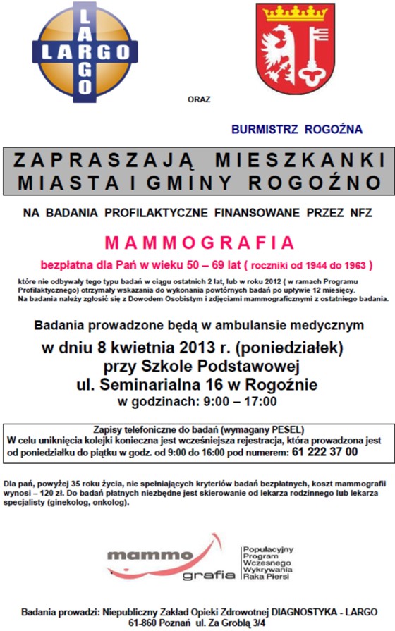 Mammografia - zapraszamy na bezpłatne badania