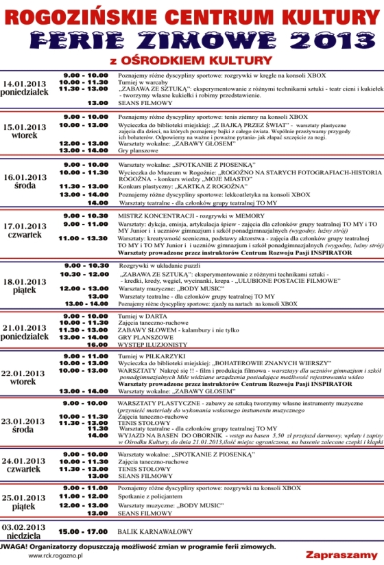 Ferie 2013 w Ośrodku Kultury RCK