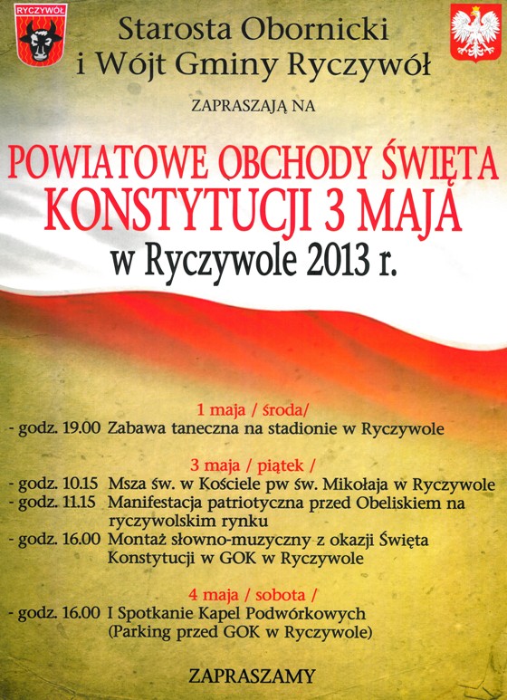 Program obchodów Święta 3 Maja w Ryczywole - 2013