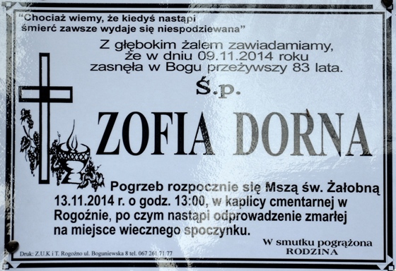 Śp. Zofia Dorna - nekrolog